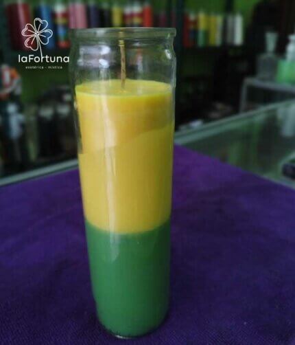 veladora esoterica bocolor verde-amarillo vaso 100 la fortuna
