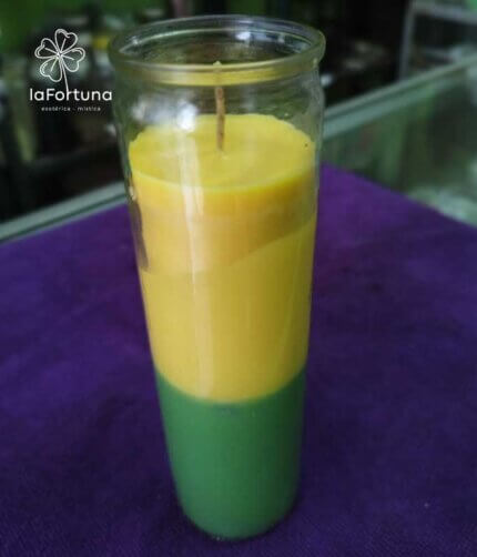 veladora esoterica bocolor verde-amarillo vaso 100 la fortuna